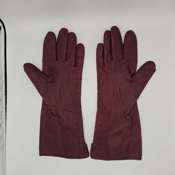 VTG Guder Maroon Leather Gloves Sz8 Silk Lined Gauntlet Gloves Gold Dome Buttons - Picture 2 of 15